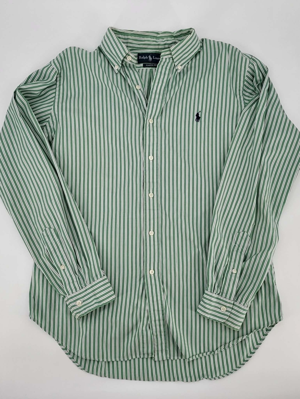 Ralph Lauren Green & White Striped Button-Down Shirt